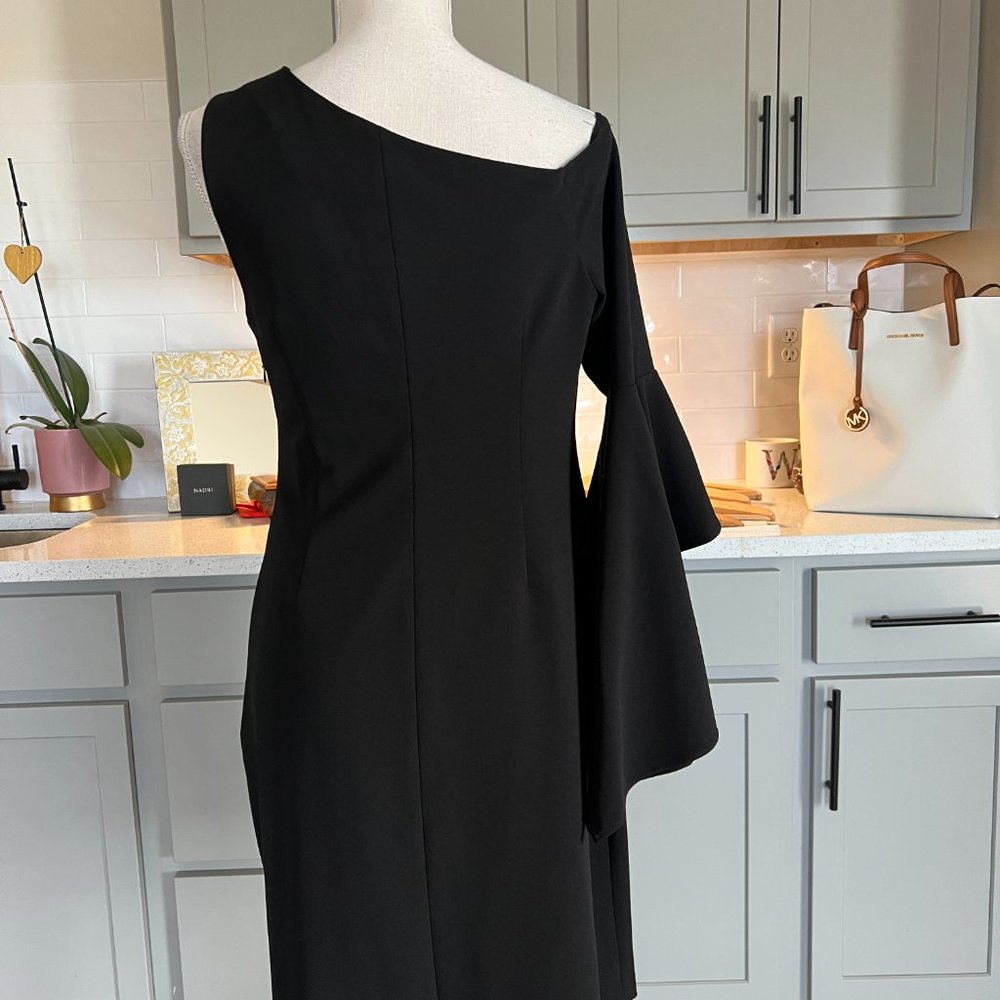 Vince Camuto One Shoulder Little Black Dress Flare Sleeve Size Small NWT - Picture 6 of 10